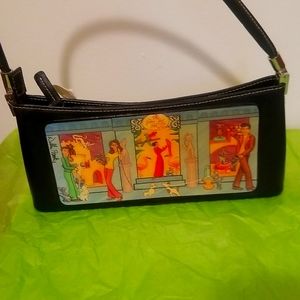 Debbie Morgan vintage black leather shoulder purse, Pet Edition,  new w tags.